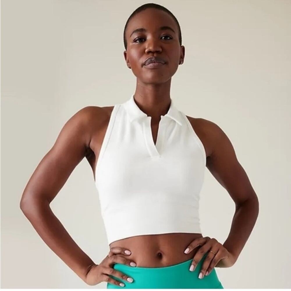 Athleta NEW Aurora Seamless White Polo Crop Tank Top ribbed XS